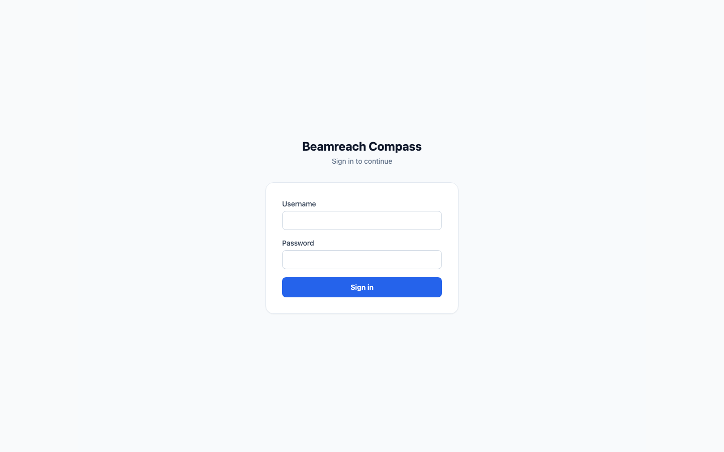 Compass login page on a fresh install